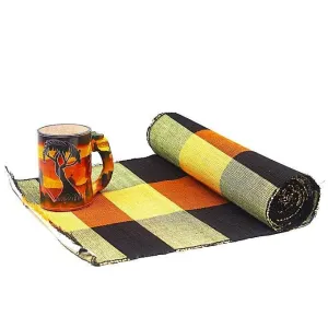 1 of a Kind African handcrafted Raffia Leaves set of Placemats and table runner