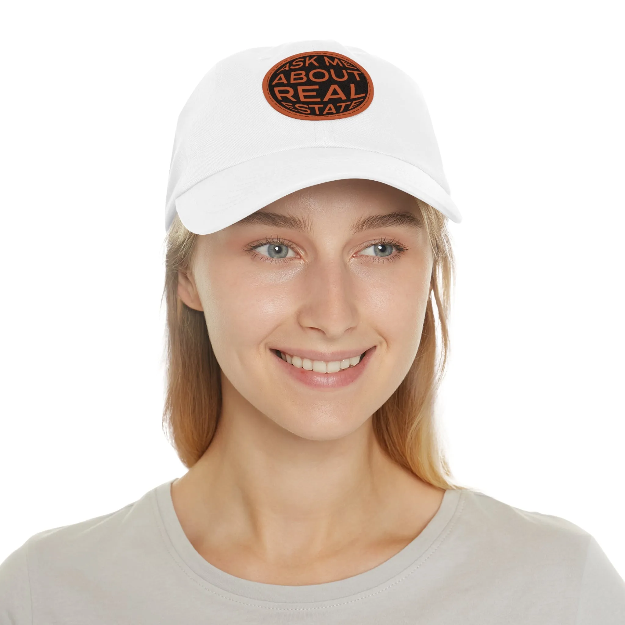 Ask Me About Real Estate Dad Hat with Leather Patch (Round)