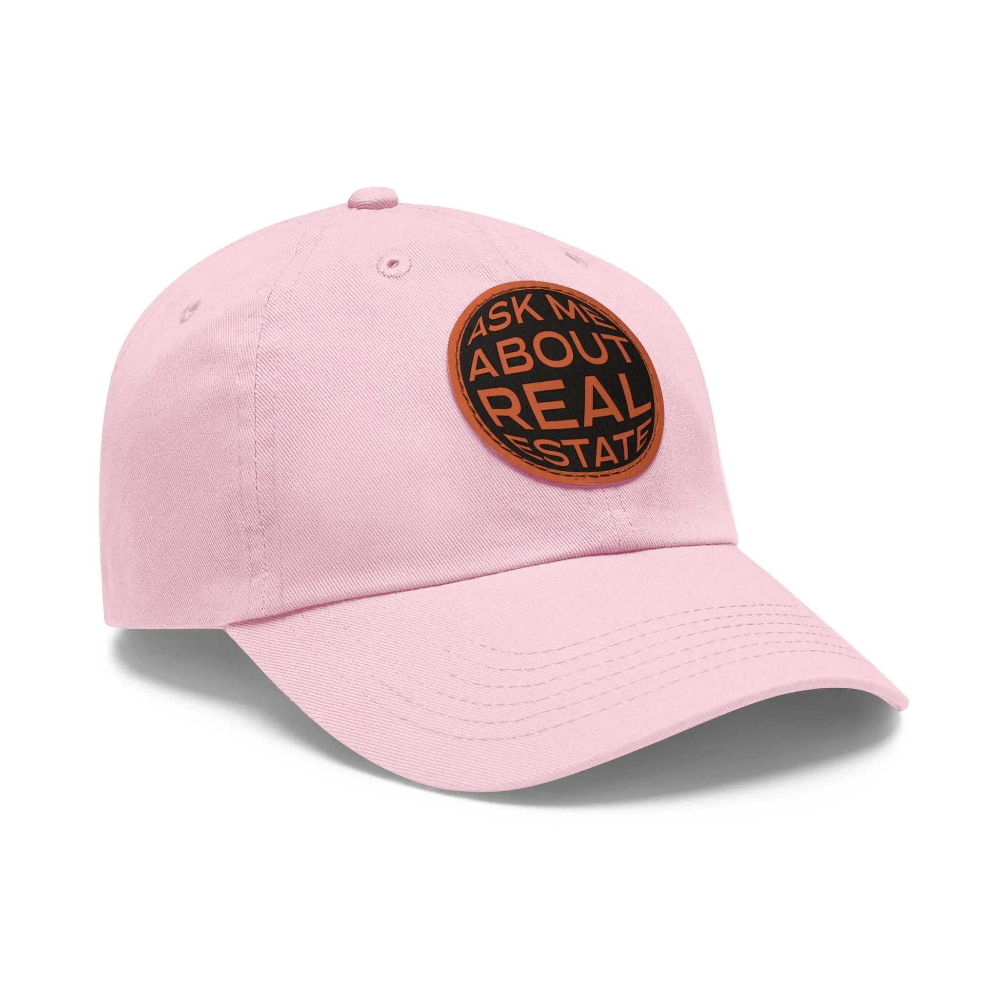 Ask Me About Real Estate Dad Hat with Leather Patch (Round)