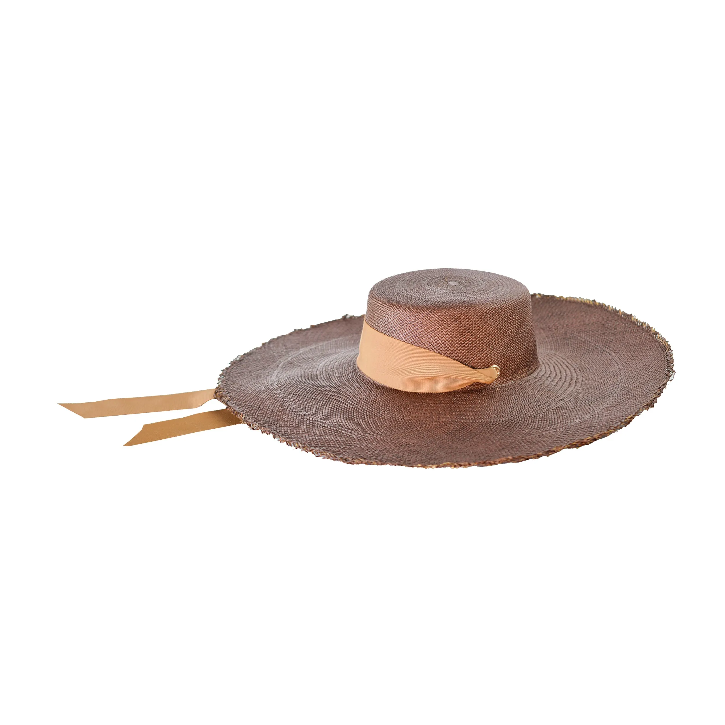 Extra Long Brim Frayed Cordovan With Adjustable Ribbon