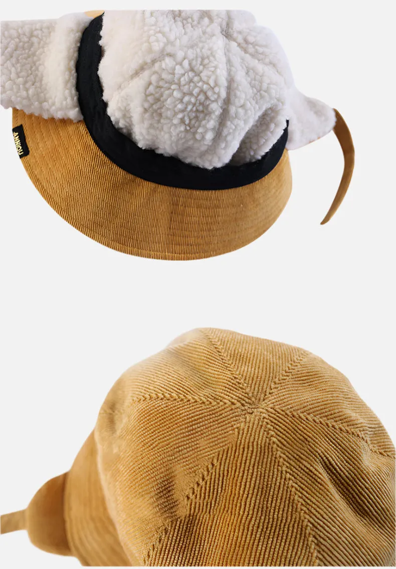Foldable Ear Flap Corduroy Bucket Hat