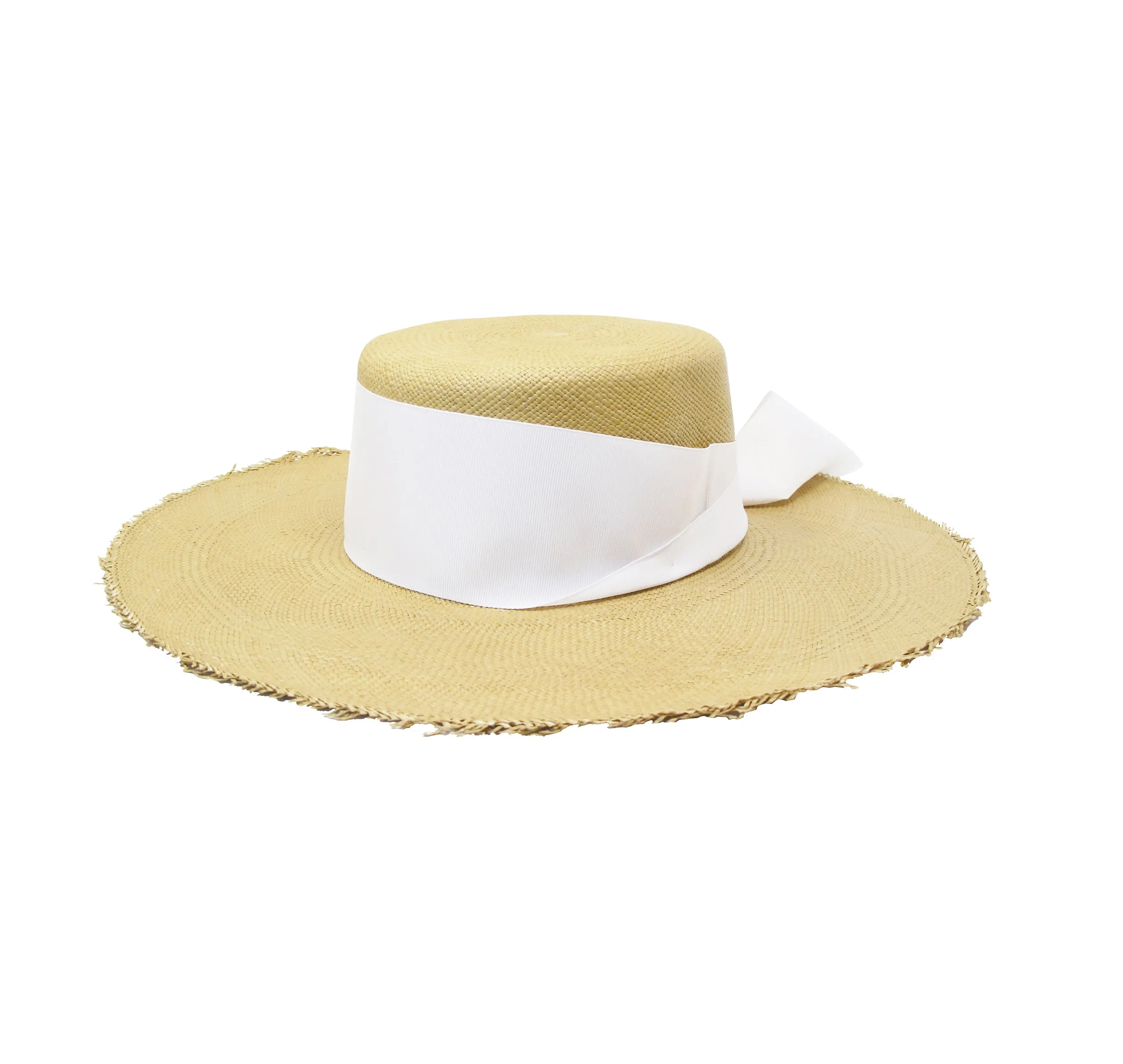 Frayed Long Brim Cordovan Hat With Maxi Bow