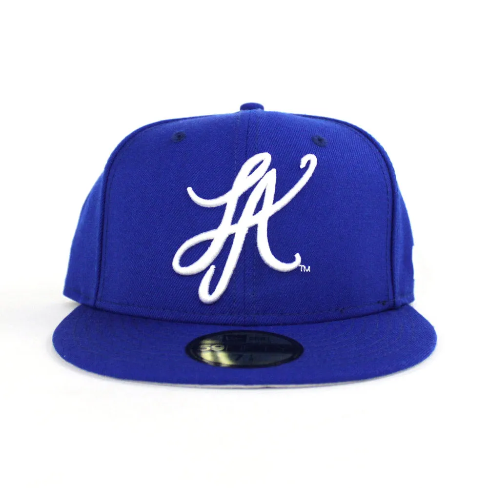 LA Script New Era 59Fifty Hat (LA DODGERS COLORS GRAY UNDER BRIM)