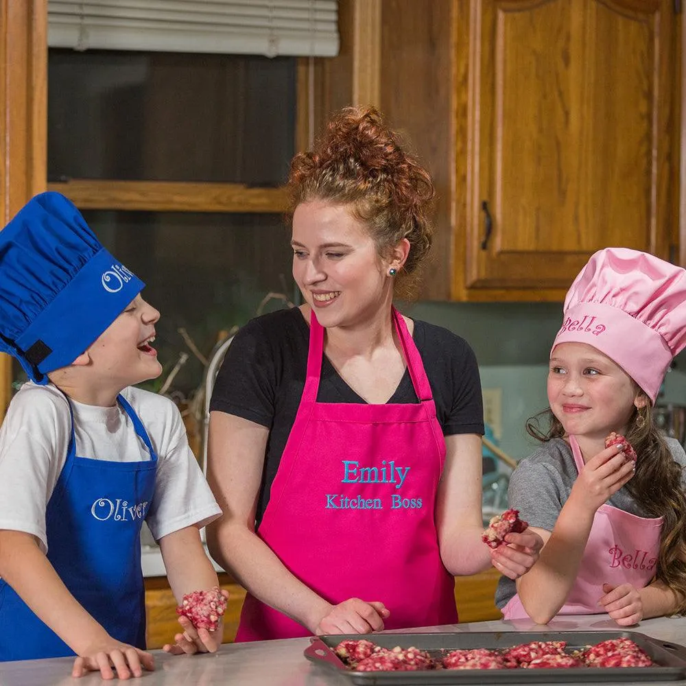Personalized Embroidered Kids Apron and Chef Hat Set