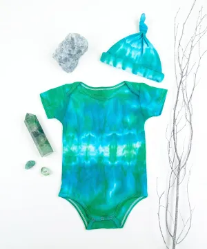 Sea Water Organic Tie Dye Baby Bodysuit   Hat